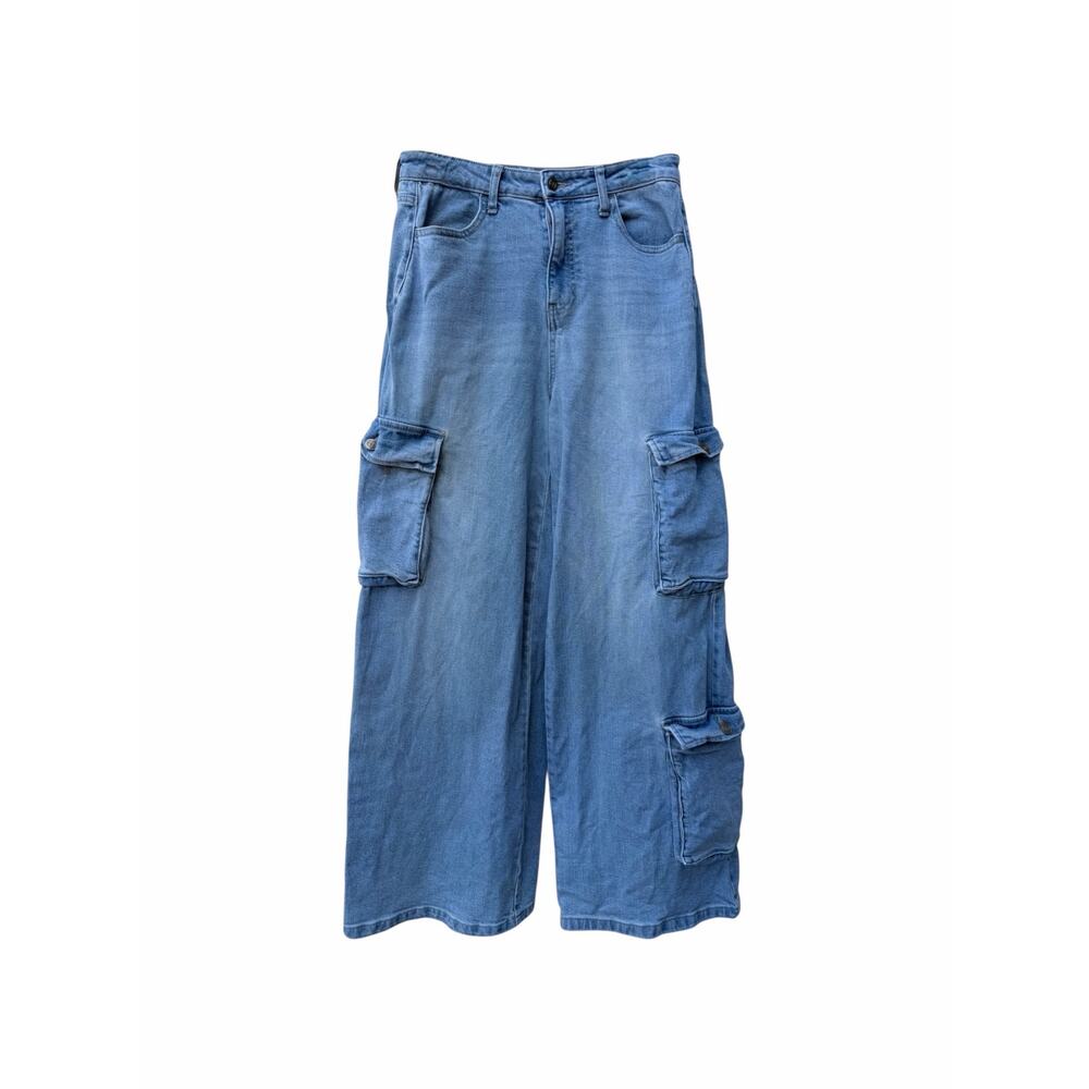 And Now This Blue Light Wash Wide Leg Cargo Jeans 27